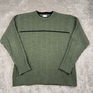 Army Green Y2k Sweater Size XL Utility Skate Grunge Preppy Ribbed Black Stripe